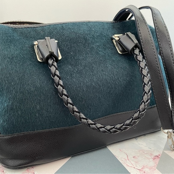 David Jones blue/black faux fur rock stud bag - Picture 3 of 5